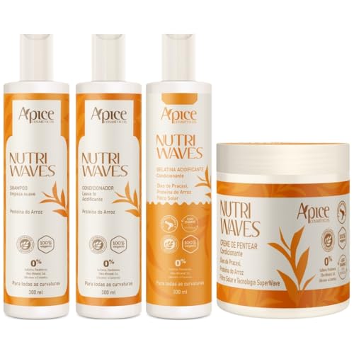 Kit Apse Apice Nutri Waves Tratamento Completo 4 Produtos Gelatina Acidificante E Creme De Pentear