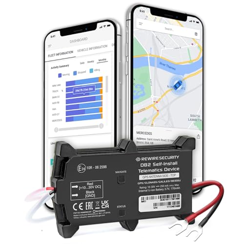 REWIRE SECURITY DB2 GPS Vehicle Tracker - Hard-Wired Tracking Device | 24/7 Accurate Real-Time Location Monitoring for Car, Motorbike, Motorcycle, Van | Easy to Install | Low-Cost Monthly Subscription