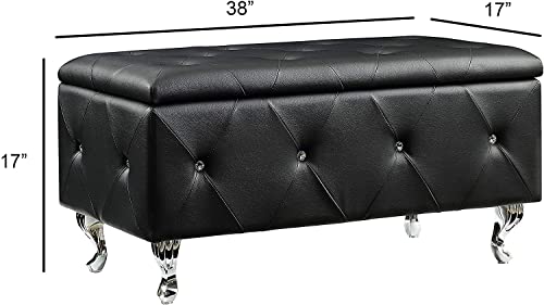 AC Pacific Glam 38 Inches Storage Ottoman Bench for Entryway, Hallway, Living Room, and Bedroom, Upholstered Tufted Faux Leather Ottoman with Storage, Foot Rest and Organizer, Midnight - Thumbnail 2