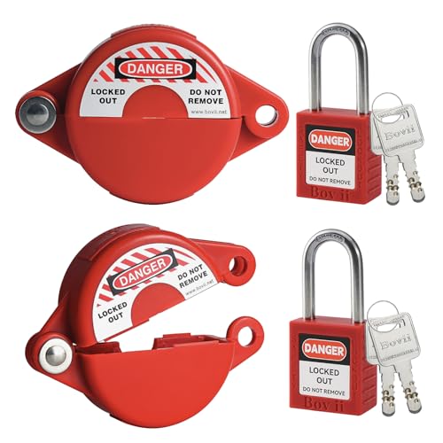 Boviisky Bloqueio de válvula de portão com cadeado de segurança, trava de torneira externa vermelha,