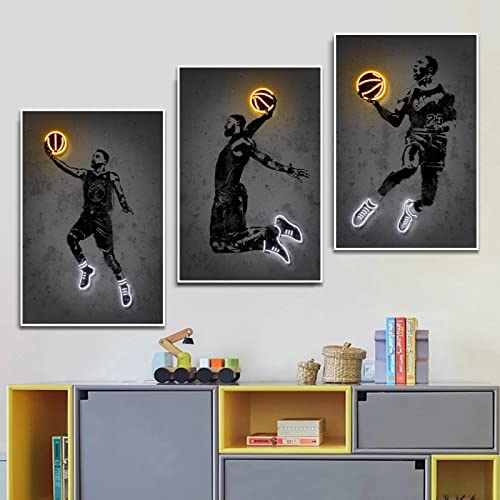 YHXCT Neon Art Poster Print Wall Art Toile Sports Peinture Basketball Star Dunk Photos pour Salon...