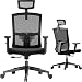 Produktbild NOBLEWELL Bürostuhl Ergonomisch Netzstuh, Schreibtischstuhl mit Wippfunktion & verstellbare Höhe, Kopfstütze, Armlehne, Drehstuhl Mesh Lordosenstütze, Rückenschonend, bis 150kg/330LB Belastbar