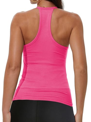 iGENJUN Workout Tops for Women Racerback Basic Tank Summer 2024 Camisole V Neck Slim Fit Ribbed Sleeveless