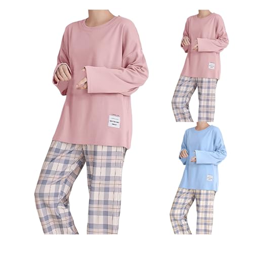 Pijama Mujer Invierno Conjunto de Camiseta de Manga Larga y Pantalón Largo de Algodón de Ropa de Dormir Suave para Cuello y Confortable Otoño Comodidad