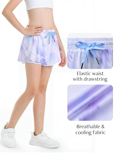 Image of Stelle Girls Flowy Shorts with Pockets Athletic Running Skirt High Waist Butterfly 2 in 1 Sports Short 5-16 Years