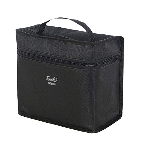 Amorar Porte Stylo Marqueur Professionnel Stylo Sac Plumier Trousse à Crayons 36/48/60/80 Pcs Porte-Crayons Sac de Rangement pour Stylos Marqueurs d'esquisse Noir