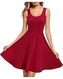 STYLEWORD Women's Sleeveless Casual Cotton Flare Dress(Wine,M)