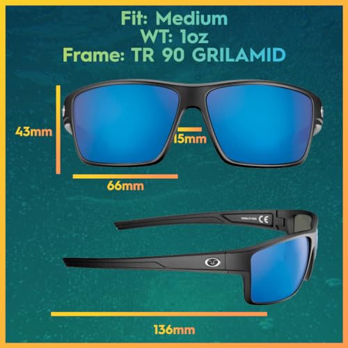 Flying Fisherman Mojarra Polarized Rectangular Sunglasses, Matte Black Frame/Smoke-Blue Mirror Lens, Medium3