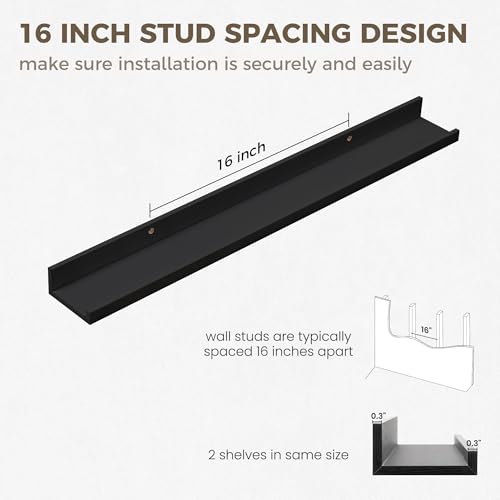 Axeman 30 Inch Floating Shelves Black | Picture Ledge Shelf Set of 2 | Rustic Picture Shelf for Wall with Ledge | Black Wall Shelves with Lip | Photo Ledges Nursery Bookshelf