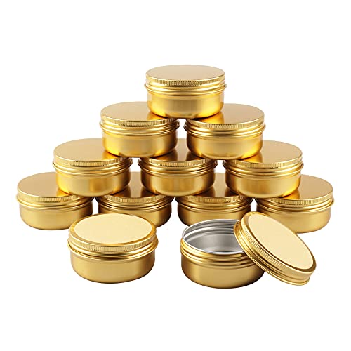 BasicPacking 50 Stück 50ml Gold Leere Rund Aluminiumdose mit Schraubdeckel Alu-Dose Aluminium Schraubdose Cremedose Kerzendosen Kosmetikdosen Blechdosen Aludose mit 50 Stück 40mm Aufkleber Cover