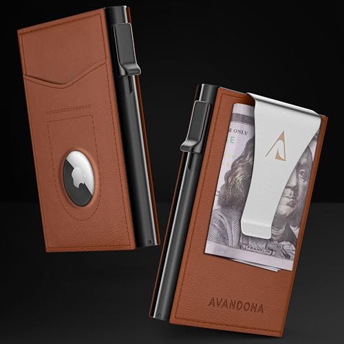 Airtag Wallet for Men - Leather Slim Wallet with Airtag Holder, Mens Minimalist Wallet with RFID Blocking & Money Clip, Gifts for Men - Light Brown2