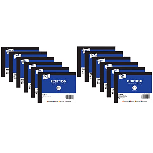 M1SS Multiple Packs of Receipt Book with Carbon Sheets 1 – 80 Pages Numbered Set Professional Invoice Pads Duplicate Invoice Books Includes Text - 'Date', 'Received from', 'The Sum of’ (12 Books)