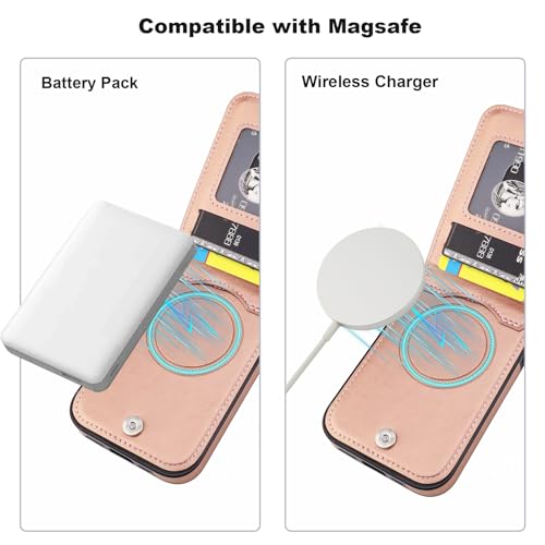 KIHUWEY for iPhone 17 Pro Case Wallet Compatible with MagSafe Wireless Charging, Credit Card Holder, RFID Flip Leather Magnetic Clasp Kickstand Heavy Duty Protective Cover 6.3 Inch (Rose Gold) by KIHUWEY - Image 4