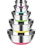 Die Schüsseln haben einen ebenen antihaftbeschichteten Silikonböden für einen festen Stand. Der Schüttrand unterstützt das Ausgießen von Flüssigkeiten und erleichtert das Halten der Schüssel während dem Rühren