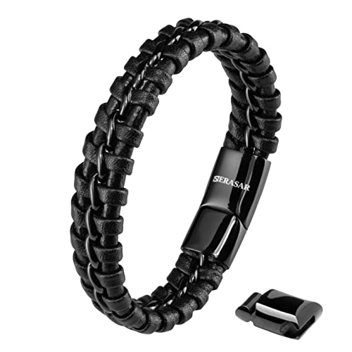 Image of SERASAR Premium Leather Bracelet Men | Stainless Steel Magnetic Clasp | Three Colors | Jewelry Box Included