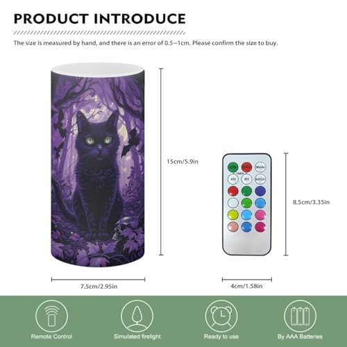 Image of Poceacles Black Cat Bat Violet Forest Flameless Light Candles Battery Operated Candles with Color Changing Timer Remote Control Tealights for Home Halloween Party Decor
