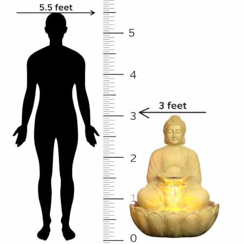 Image of 3 Feet Kamal Buddha Water Fountain for Home & Garden|Fiber Buddha Fountain with LED Light|Indoor Outdoor Fountain for Vastu & Positivity (Royal, 3 Feet Kamal Buddha Fountain)