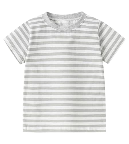 Boys T Shirts Kids Fashion Short Sleeve Crewneck Shirt Spring Summer Casual Basic Colorful Striped Tees Tops Gray 3T