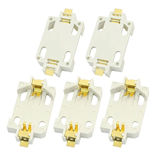 uxcell 5Pcs White Surface Mount Surface Mounted Devices CR2032 Cell Button Battery Holder Socket