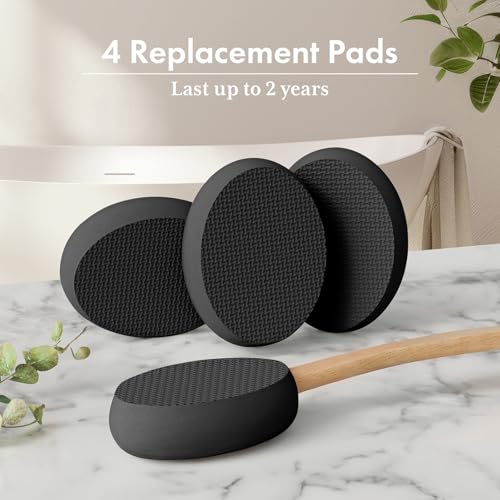 Image of AmazerBath Lotion Applicator for Back, Feet, 4 Replacement Pads with 17 inch Curved Handle, Back Sunscreen Applicator for Kids, Elderly, Women, Apply Skin Cream Medicine Moisturizer Tanner, Black