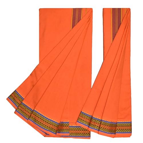 Image of TUNI MANI Men's Panchakacham Dhoti with Angavasthram with Zari Border, Cotton, Size: 9 X 5 (4.0mtr Dhoti, 2.25mtr Towel)