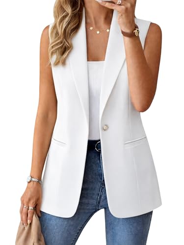 Kedera Womens Vest Dressy Casual V-Neck Button-Down Lined Suit Jacket Waistcoat Versatile Vests White