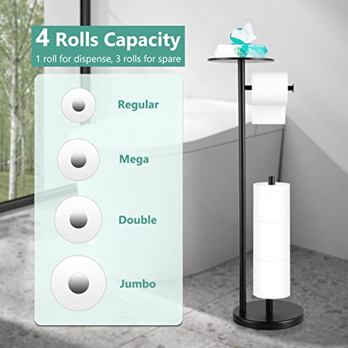 Toilet Paper Holder Stand With Phone Shelf, Matte Black Free Standing Toilet Paper Holder With Storage Dispenser For Tissue Rolls Jumbo Mega, Bathroom Rv, Housen Solutions #TOP1