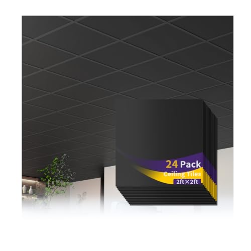 LooYee 24 PCS 24 x 24 Inch Black Drop Ceiling