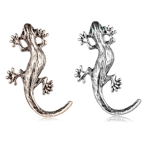 Aishang-Ornament Gecko Lizard Reptile Animal Pin Brooch Cute Gecko Lizard Brooch Pin Reptile Animal Collection Jewelry Gifts(Goldsilver-2Pcs) #TOP25