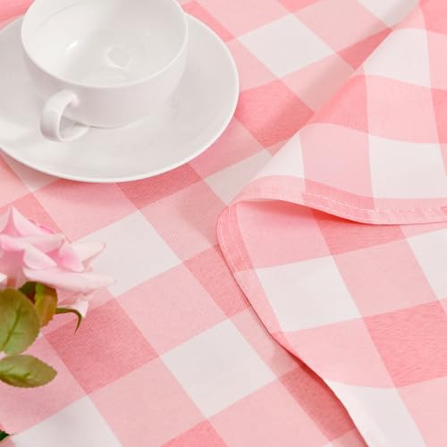 Hiasan Checkered Round Tablecloth 60 Inch - Waterproof Stain and Wrinkle Resistant Washable Fabric Table Cloth for Dining Room Valentine's Day Party Outdoor Picnic, Pink and White by Hiasan - Image 5