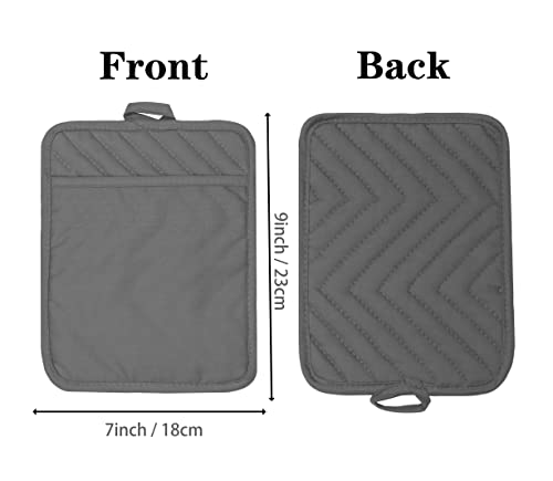 Veikery Oven Pot Holder With Pocket Cotton Heat Resistant Coaster Potholder Kitchen Hot Pad Gray Oven Mitts For Cooking And Baking Square 7"X9" (Gray, 5) #TOP1
