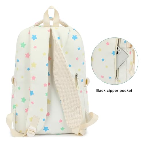 Image of Kids School Backpack for Girls 5-12 Kawaii Travel Star Bookbag,Beige Star