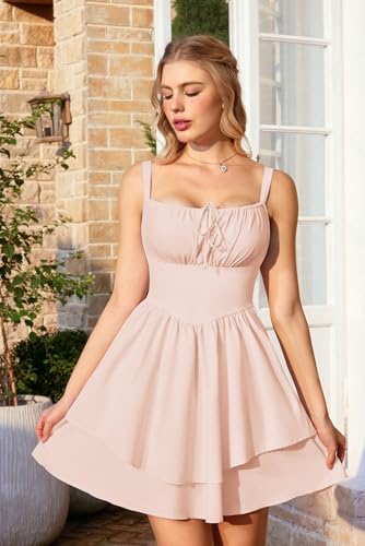 Image of Scarlet Darkness Corset Mini Dress for Women Teens 2026 Summer Ruffle Sundress Graduation Homecoming Dresses