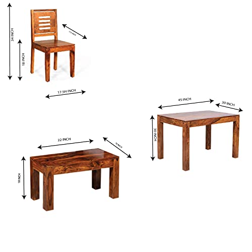 Image of Furnire Carp Sheesham Wood 4 Seater Dining Table Set with 3 Chairs and 1 Bench for Living Room Home || Solid Wood Dining Room Sets Furniture for Dinner Rooms & Hotels (Honey Finish)