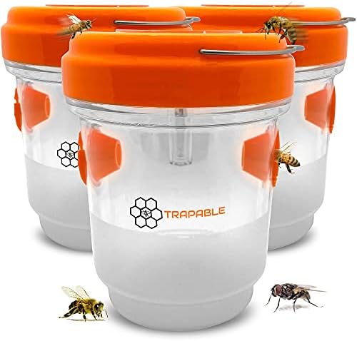 Trapable 3 Pack Carpenter Bee, Yellow Jacket and Wasp Traps for Outdoors – Hanging Design with Solar LED Light Catch Flying Insects from Patio, YardGarden within Hours Flies, Hornets and Wasp Killer