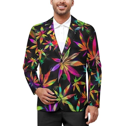 Colorful Rainbow Weed Leaves Plant Mens Casual Blazer Button Suit Jacket Lightweight Sport Coat for Work Business