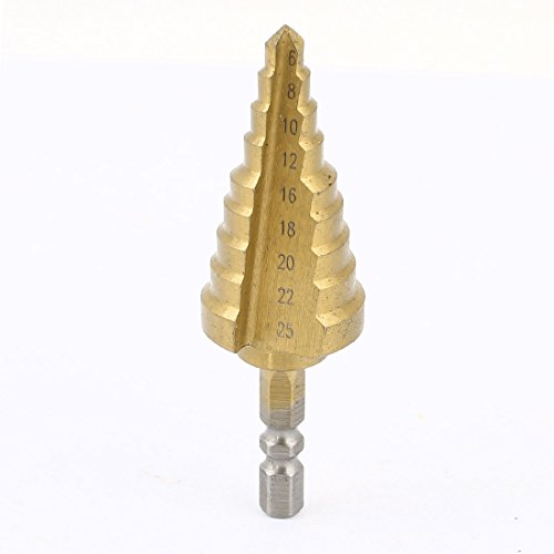 Aexit Gold Tone Metalworking & Multipurpose Drill Bits Hex Shank Titanium Coated 9 Step Drill Step Drill Bits Bit 6-25Mm #TOP16