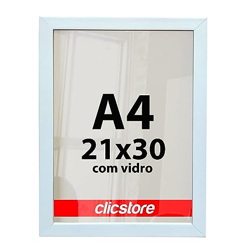 Moldura A4 21X30cm Com Vidro e Fundo Para Quadros Retratos Certificado Diplomas Cor:Branca