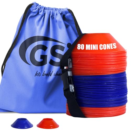 GSi Mini Cones for Sports Compact and Durable Set of 80, 5 Inch Training Cones for Soccer, Drills, Agility, and Kids Activities | Includes Carry Bag and Strap
