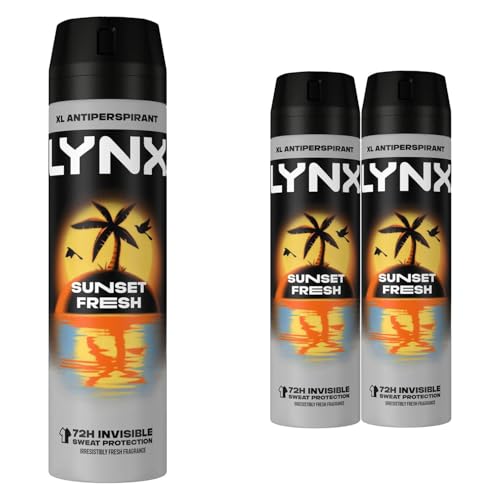 Image of Lynx XL Sunset Fresh Antiperspirant Deodorant Spray for Men 200ml Pack of 3 72H Invisible Sweat Protection Mango & Mandarin Fragrance Lynx Antiperspirant Spray