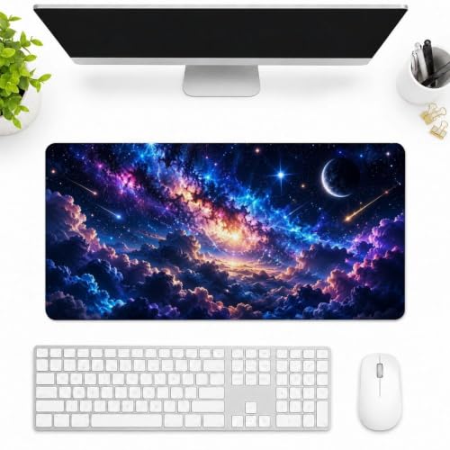 Galaxy Clouds Mouse Pad Blue Purple Nebula Starry Space Desk Mat