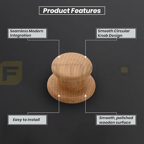 Image of 3 Piece Steam Beech Wood Drawer Knob 2 Inch| Premium Wooden Cabinet Door Handle | Round Furniture Knobs for Drawers, Wardrobes & Cupboards | Natural Finish Pull Handle for Home & Kitchen