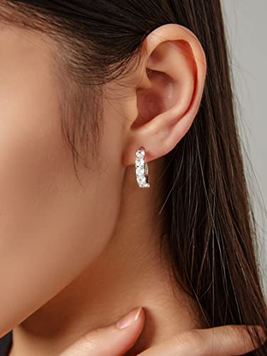 Yurielys Clip On Hoop Earrings For Women Cubic Zirconia Rhinestone Hoops Silver For Non-Pierced Ears thumb #4