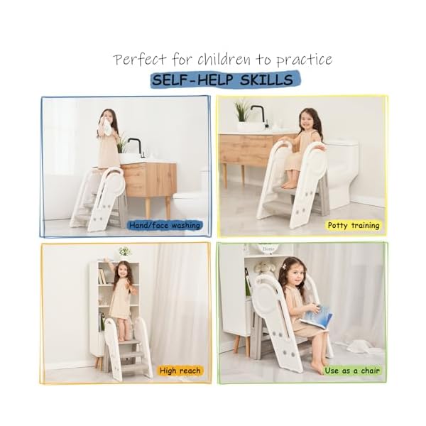 Foldable toddler step stool for bathroom sink adjustable kids 3 or 2 step stool for toddlers bathroom toilet potty plastic baby child stepping stool with handles for kitchen counter  urban country home decor