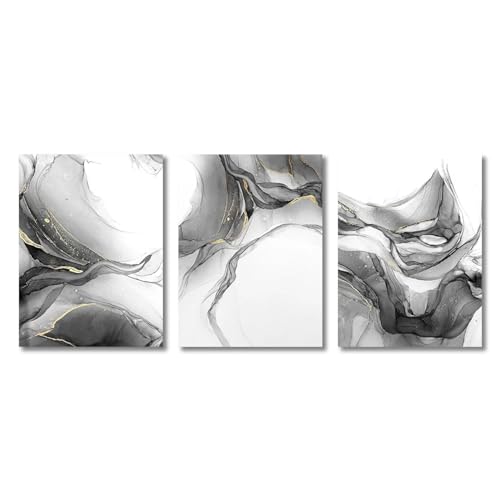Toile abstraite rivière noire et blanche YIUEYI set de 3 affiches nordiques 28x36 cm avec cadres