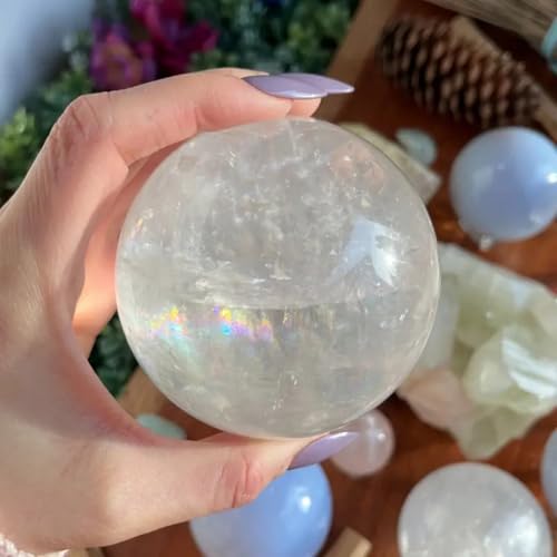 Sphère en calcite blanche clear ball magic quartz gemstone 50mm - 7