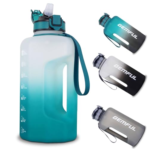 GEMFUL 2.2L Water Bottle with Straw, Time Marker, Handle, Leakproof & BPA-Free - Large Capacity Sports Bottle for Gym & Outdoor（Cyan） ﻿