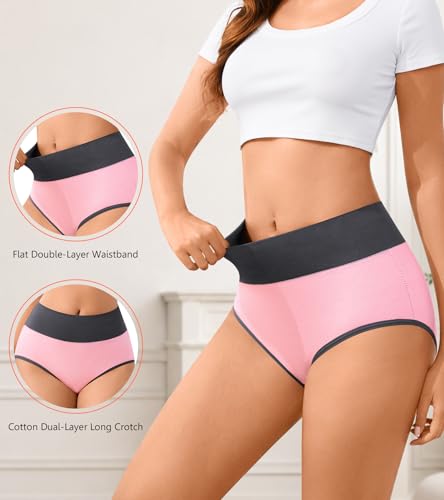 Image of Eiggam Underwear for Women Cotton High Waist Panties Full Coverage Briefs Soft Strech Ladies Breathable Panties-Multi Pack