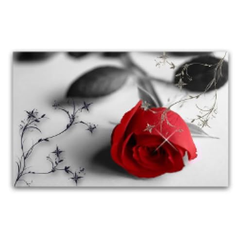Toile paysage fleurs roses rouges 40x60 cm peinture deco sans reflets