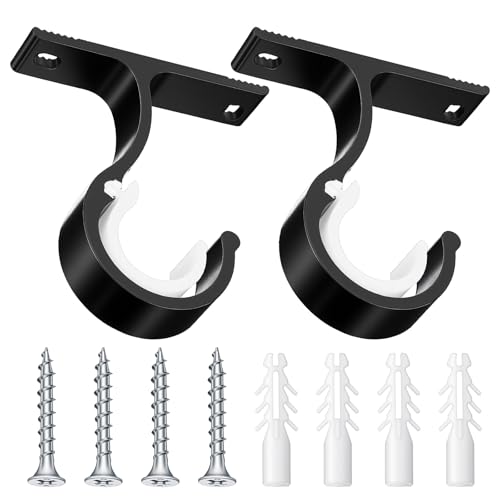 Shimmeroo 2 Sets Ceiling Curtain Rod Brackets for 1 Inch Rod, Curtain Rod Brackets Holders for Wall & Ceiling Mount Installation (Black)
